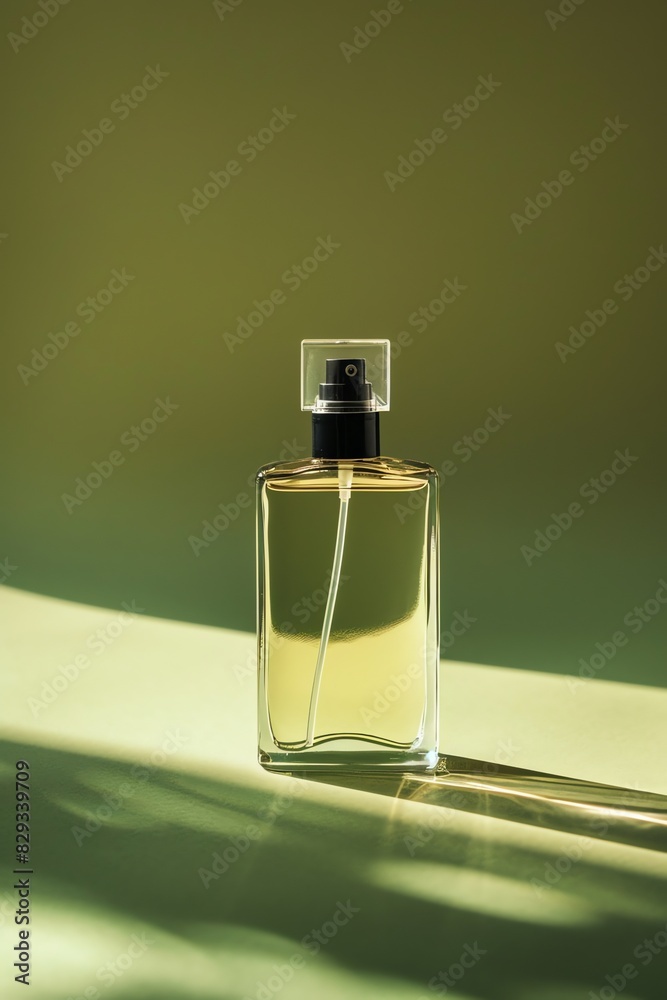 photograph, productive view, cylinder podium with perfume, solid cream background, mockup product, photograph, productive view, cylinder podium with perfume, solid cream background, mockup product,