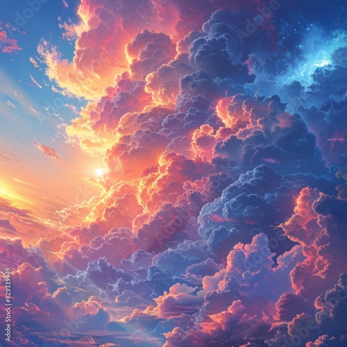 Sunset sky with clouds. Nature background. 