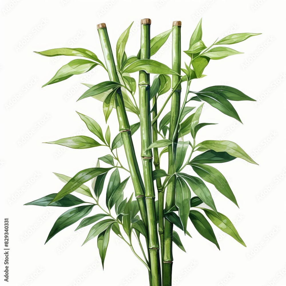 Fototapeta premium Photo of Tropical Leaves is Bamboo Leaf, Watercolor Clipart style , Isolated on white background