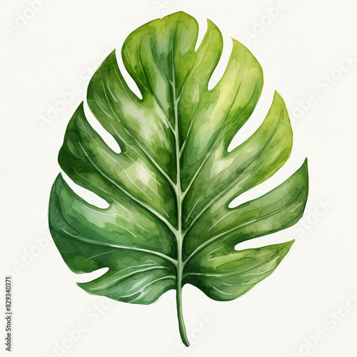 Photo of Tropical Leaves is Pritchardia Palm Leaf, Watercolor Clipart style , Isolated on white background