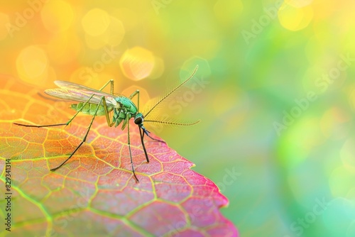 Macro Photography of a Mosquito on a Leaf in a Lush, Vibrant Forest - Emphasizing Eco-Friendly Pest Control Techniques © Ryzhkov