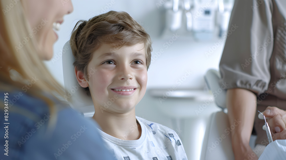A dentist in a clinic examining a girl's tooth, the girl smiling. A hospital scene with a doctor performing a stent procedure.