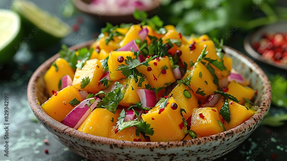 A fresh mango salad, with red onion and cilantro. A fresh mango salad, with red onion and cilantro.