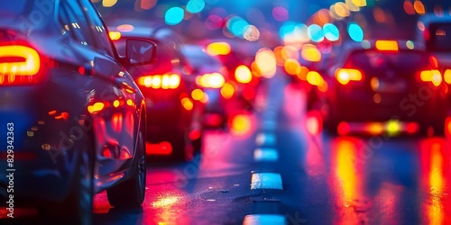 Standstill Traffic on Highway. Concept Highway congestion, Traffic jam, Rush hour gridlock, Commuter frustrations photo