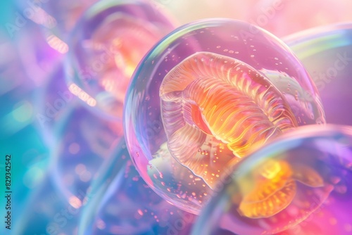 Vibrant Macro Shot of Lab-Grown Human Embryo, Highlighting Advanced Reproductive Technology in a Scientific Setting photo