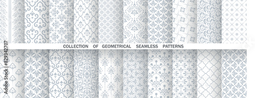 Wallpaper Mural Geometric floral set of seamless patterns. White and gray vector backgrounds. Damask graphic ornaments Torontodigital.ca