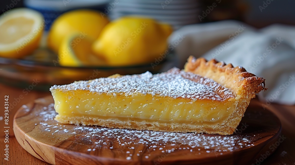 A slice of tangy lemon curd tart, with a buttery crust. A slice of tangy lemon curd tart, with a buttery crust.