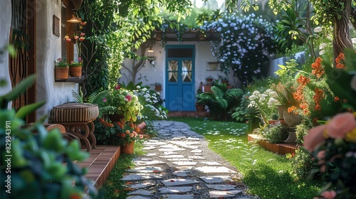 Traditional house garden. Generative AI. © visoot