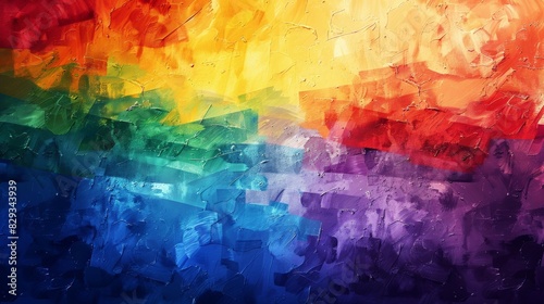 A colorful painting with a rainbow and a splash of blue