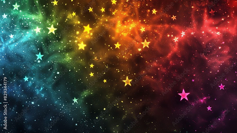 A colorful starry sky with a rainbow background