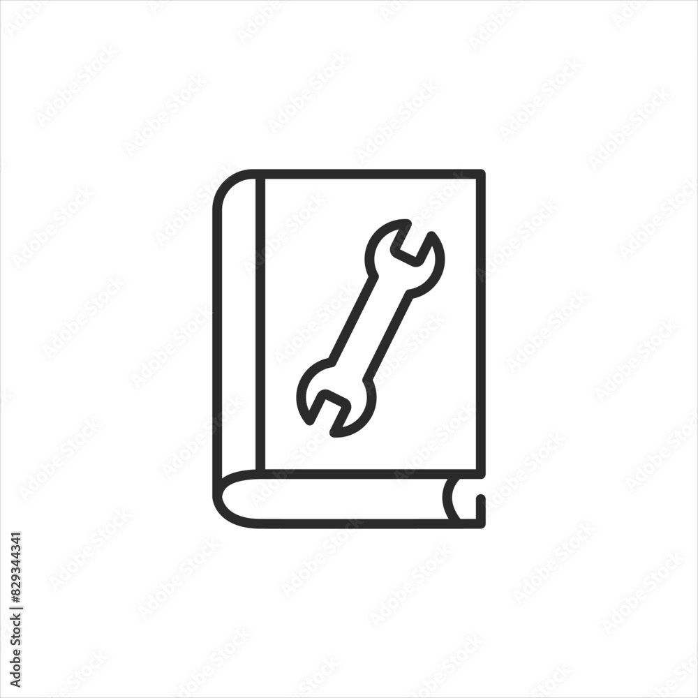 Technical support manual icon. Simple illustration of a book with a wrench symbol on the cover, representing instructional guides for repair, maintenance, or technical support. Vector illustration Technical support manual icon. Simple illustration of a book with a wrench symbol on the cover, representing instructional guides for repair, maintenance, or technical support. Vector illustration