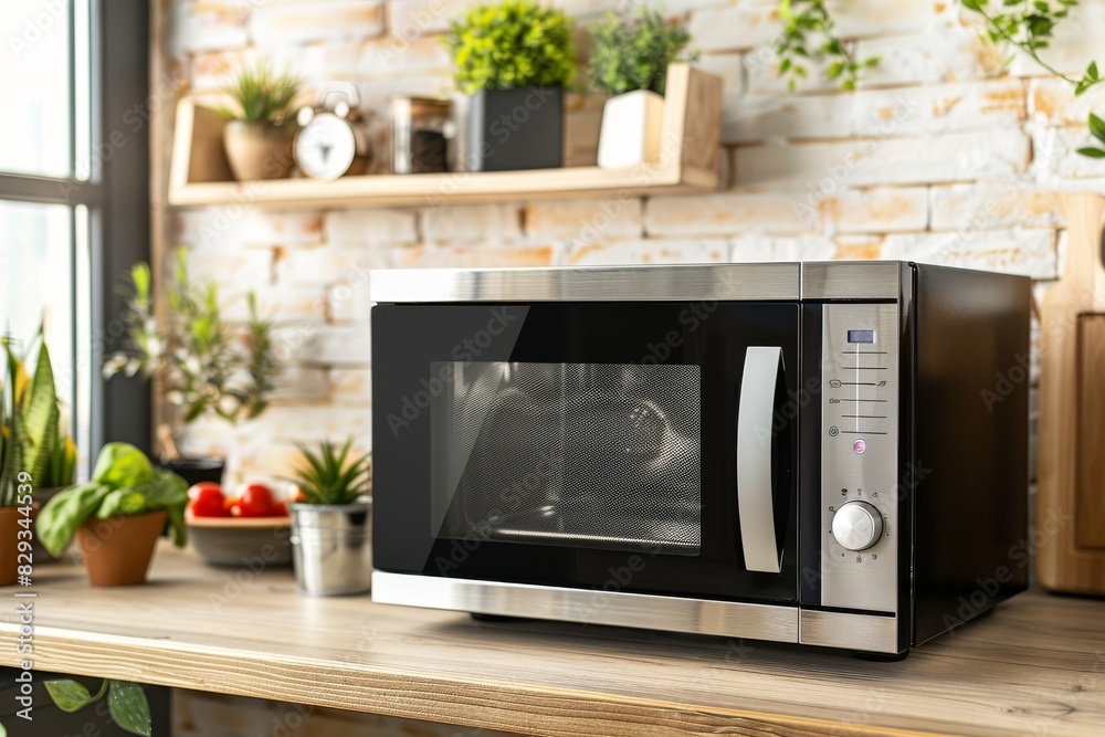 A microwave oven with a quick-start button, emphasizing convenience and speed A microwave oven with a quick-start button, emphasizing convenience and speed