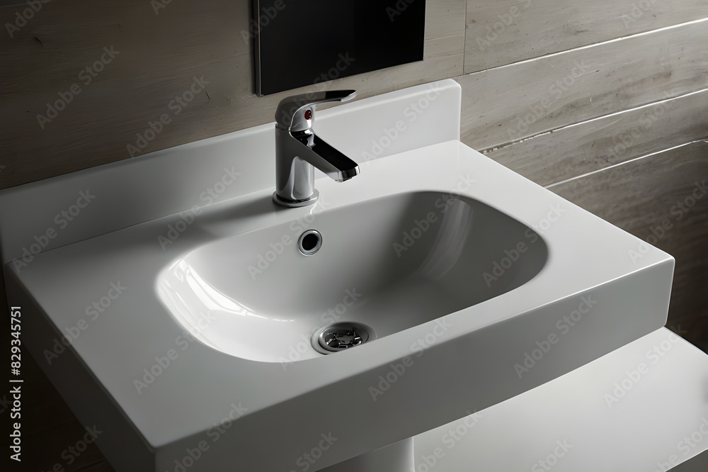 Fototapeta premium White Sink With Chrome Faucet.