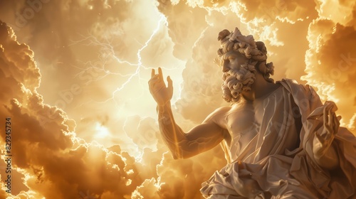 Illustration of ZEUS, god of sky and thunder. Zeus, king of the Greek gods, is ready to hurl lightning down on the world and mankind.