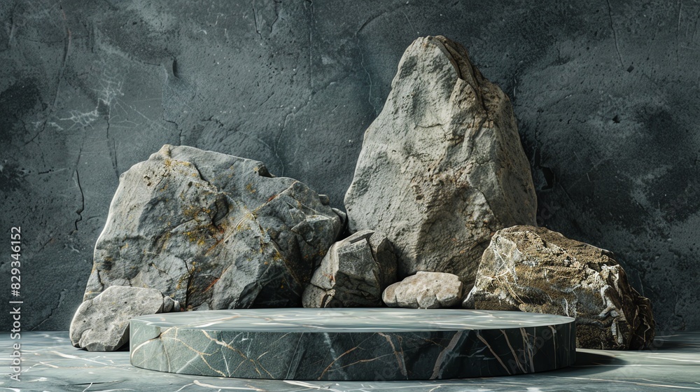 Naklejka premium stone display set, 3d podium rock background nature for adsvertisement