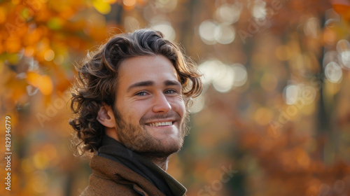 Portrait of a content man in his 30s with autumn colors