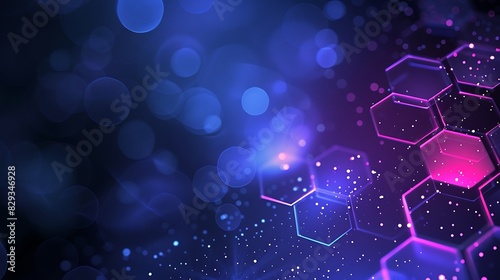 Abstract background with hexagon pattern and glowing dots on blue purple color, vector illustration. Digital technology concept for banner design