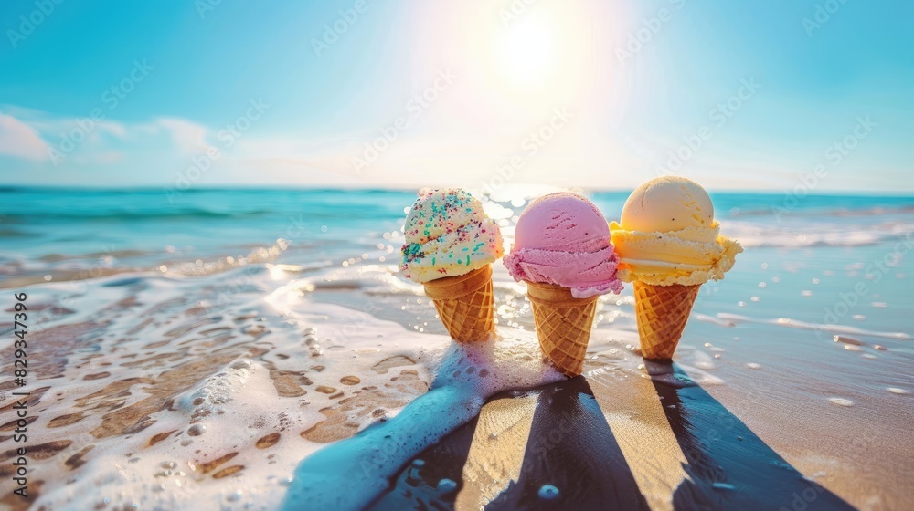 Enjoying ice cream on the beach during a sunny summer vacation