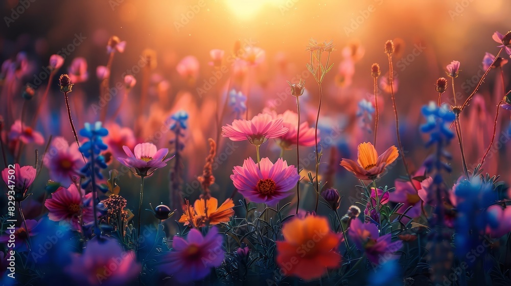 A dreamlike meadow with flowers that change colors and sing A dreamlike meadow with flowers that change colors and sing