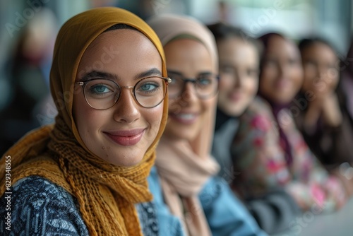 Group of women wearing hijabs smiling