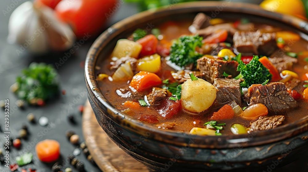 A bowl of hearty beef and vegetable soup, perfect for cold days. A bowl of hearty beef and vegetable soup, perfect for cold days.