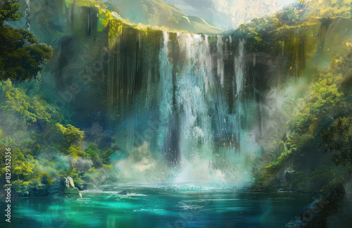 Waterfall in the mountains. Created with Ai