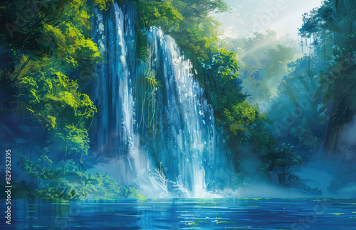 Waterfall in the park. Created with Ai