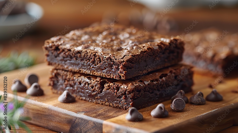 A serving of rich chocolate fudge brownies, perfect for dessert. A serving of rich chocolate fudge brownies, perfect for dessert.