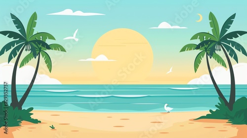 cartoon vector image of a beautiful beach view, background for a beach holiday web banner photo
