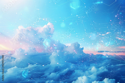 Fototapeta Naklejka Na Ścianę i Meble -  Integration and connectivity of digital systems highlighted in sky blue and arctic blue.