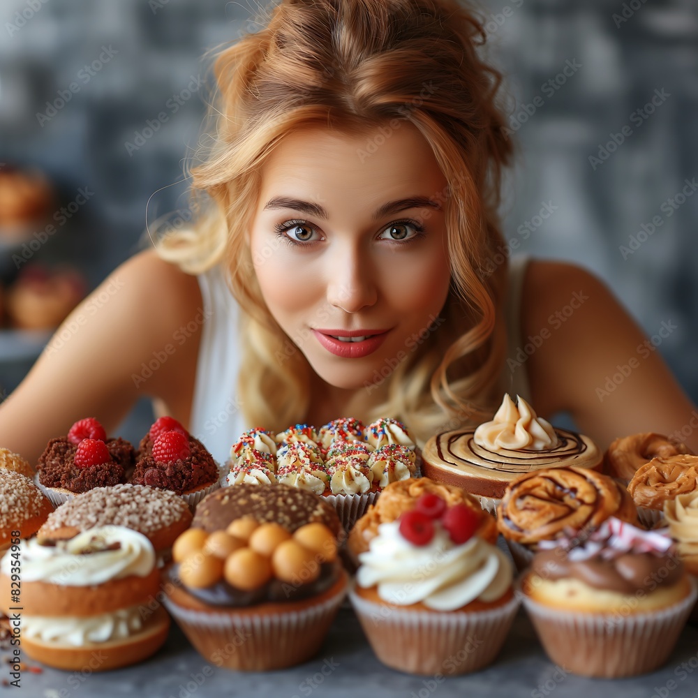 Woman at kitchen counter frosting cupcakes. Woman at kitchen counter frosting cupcakes.