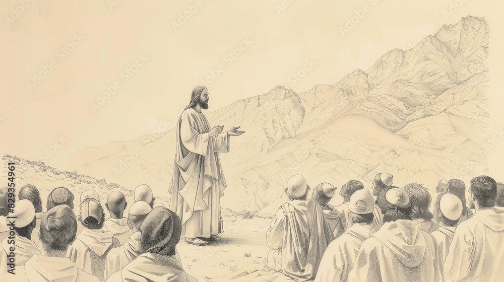 Biblical Illustration: The Beatitudes, Jesus Teaching Crowd ...