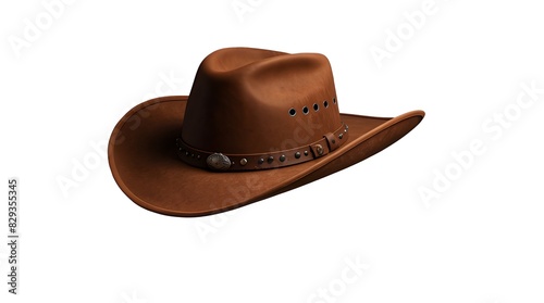 Brown Cowboy Hat with Leather Band isolated on transparent background.