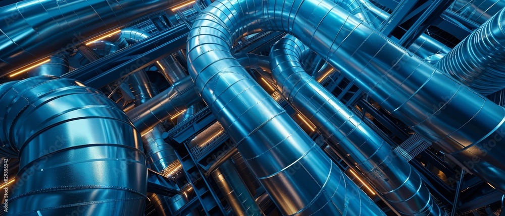 Industrial Concept: Complex network of industrial steel pipes Industrial Concept: Complex network of industrial steel pipes