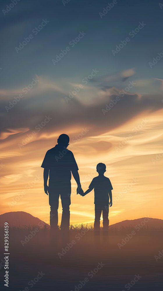 father's day wallpaper. father and son silhouette holding hands