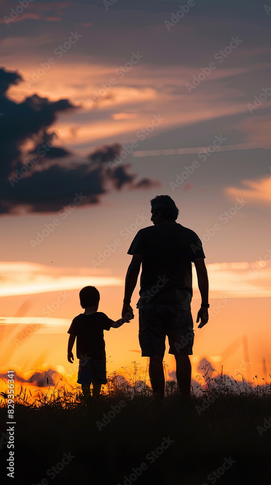 father's day wallpaper. father and son silhouette holding hands