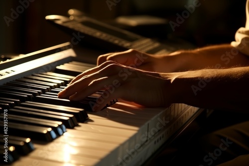 Close-up of piano keys classical music instrument for composition and performance photo