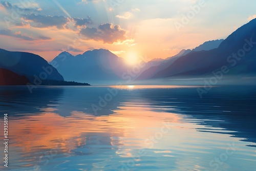 Breathtaking Sunset Reflection Over a Tranquil Mountain Lake Landscape