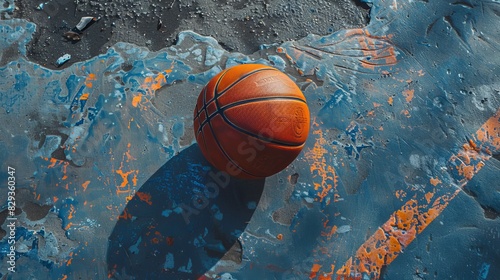 Wallpaper Mural Top view close-up of a basketball on an empty court, isolated background with studio lighting, capturing the texture and details Torontodigital.ca