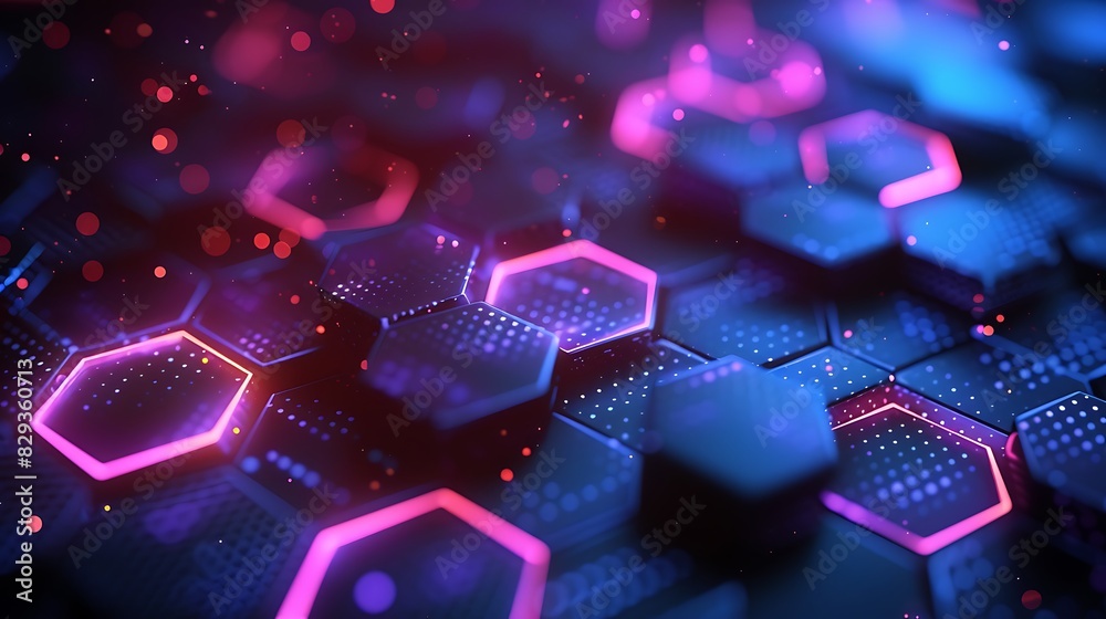 Abstract background with hexagon pattern and glowing dots on blue purple color, vector illustration. Digital technology concept for banner design Abstract background with hexagon pattern and glowing dots on blue purple color, vector illustration. Digital technology concept for banner design