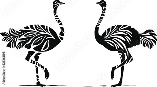 Stylized black silhouette ostrich