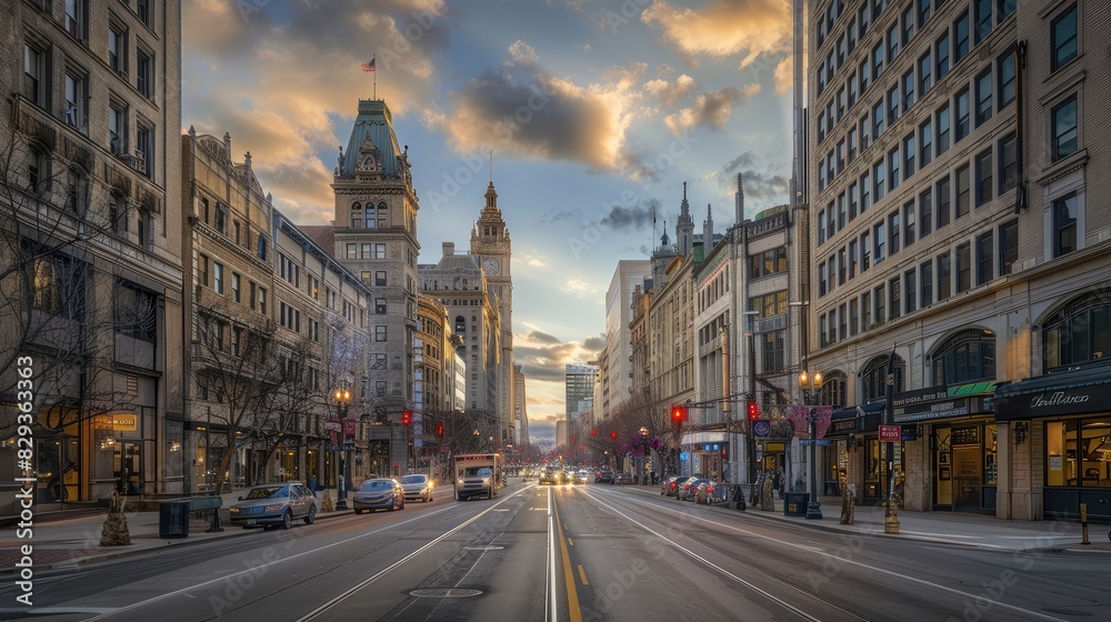 Naklejka premium City street with modern buildings