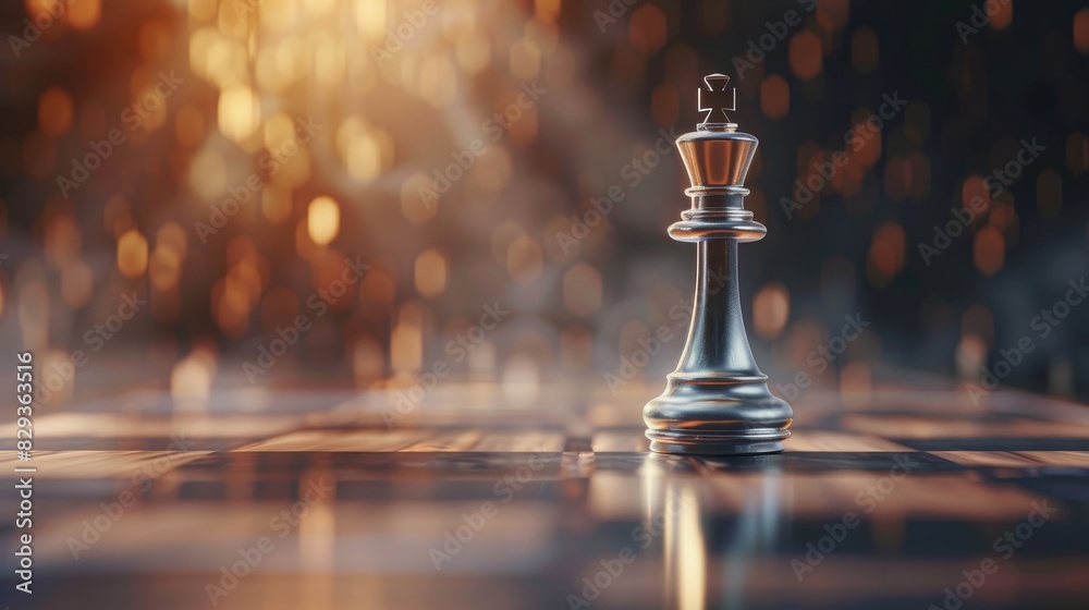  A spotlighted silver king stands victorious in a game of chess.