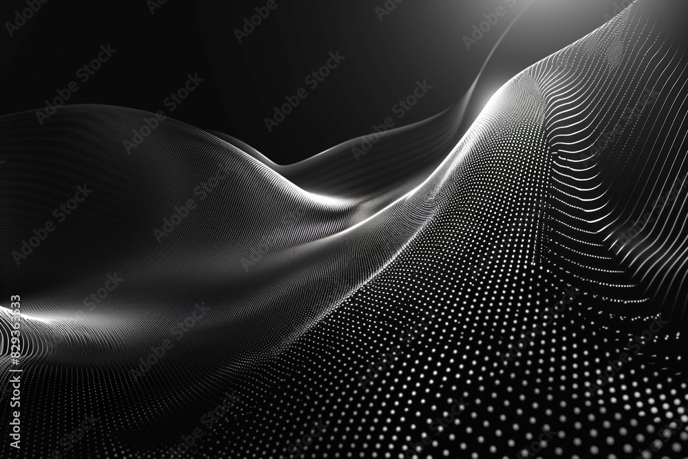 Sleek monochrome tones in a minimalist particle line wave, subtle and refined.