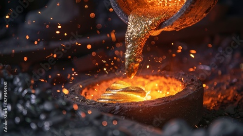 Swirls of molten silver dance in a crucible as a jeweler expertly pours the liquid metal into a mold crafting a westerninspired cuff bracelet. photo