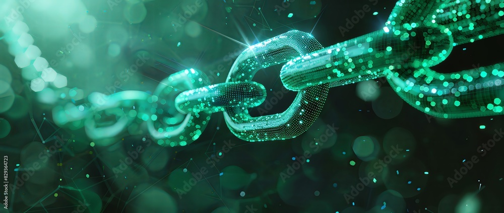 a green digital chain connection with abstract background, technology concept. Digital blockchain network in dark space, data transfer and cyber security concept. Abstract futuristic a green digital chain connection with abstract background, technology concept. Digital blockchain network in dark space, data transfer and cyber security concept. Abstract futuristic