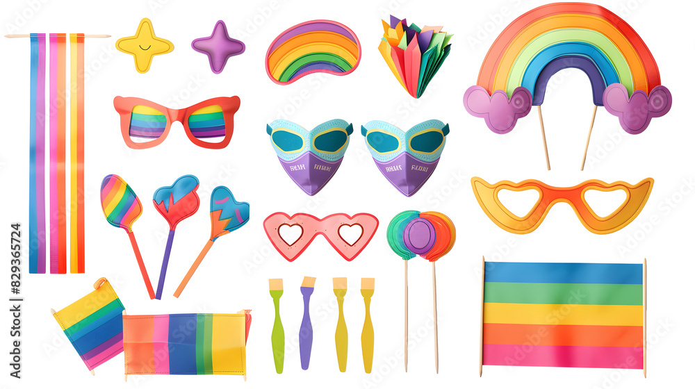 Pride Month LGBTQ+ accessories Colorful vector party icons including ...