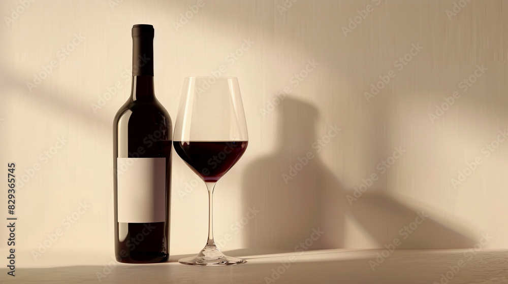 Wine bottles and glasses Placed on the table. Wine bottles and glasses Placed on the table.