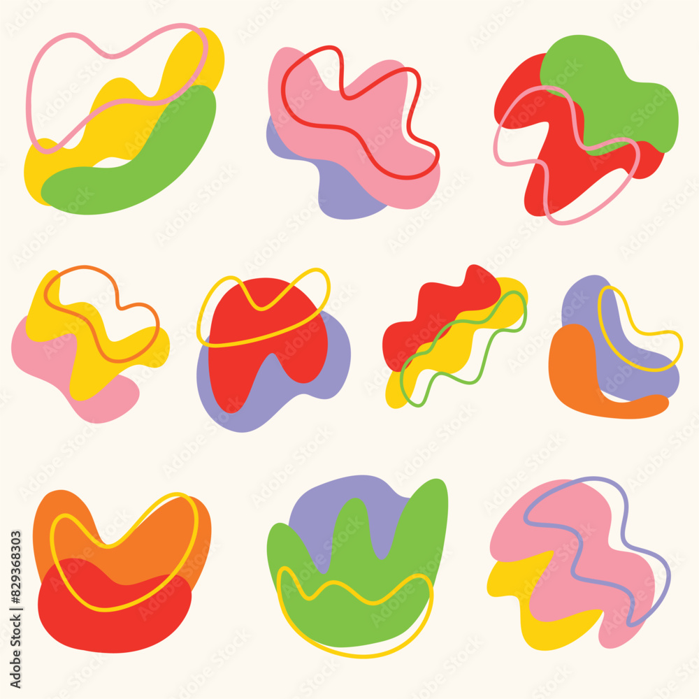 Set of modern layered abstract blobs. Decorative elements for print collaterals, digital planners, social media graphics and more. Hand drawn vector illustrations.