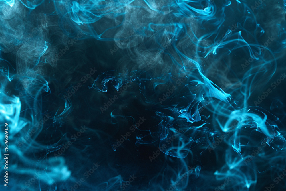 Modern performance ambiance with glossy black smoke enhanced by bright cerulean loops.